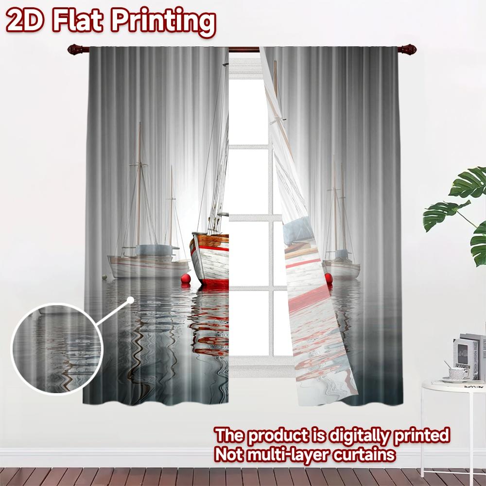 2D flat printing 2pcs Curtain Curtain Sailboats on Calm Water Digital Printed Polyester Drapes Family Party Use for Holiday