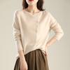 Fall Single Breasted Cashmere Cardigan Women Faux Cashmere Low Round Neck Thin Knit Cover Up