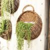 1 Set Plant Basket Handmade Weaving Multi-Function Rattan Wall Fence Hanging Pot Plants Holder for Garden