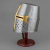 Crusader Helmet Replica  Full-Size Medieval Steel Helmet with Brass Cross  Great Helm Knight Armor With Display Stand