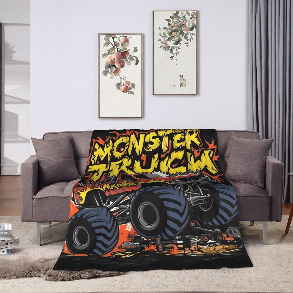 Rough and Cool Monster Trucks Plush Blanket Kids Adult Flannel Throw Blanket For Living Room Warm Custom Quality Bedspread Gift