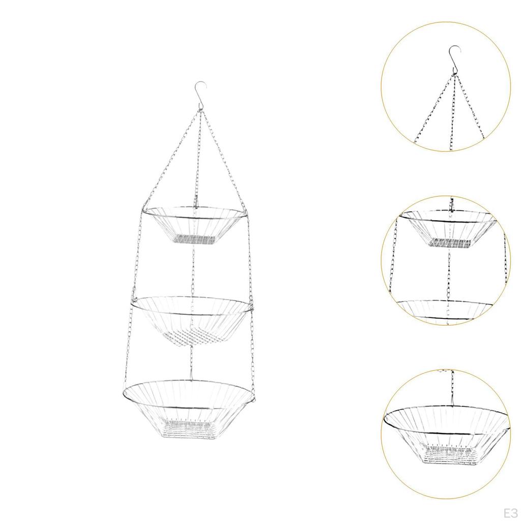 3-х уровневая подвесная корзина для фруктов и овощей, железная, с крючком, кованое железо