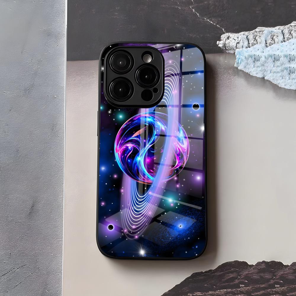 Space Planet Phone Case For IPhone 17 Air 16 E Pro Max 15 14 13 Mini 12 Pro 11 Max Plus Black Glass Cover