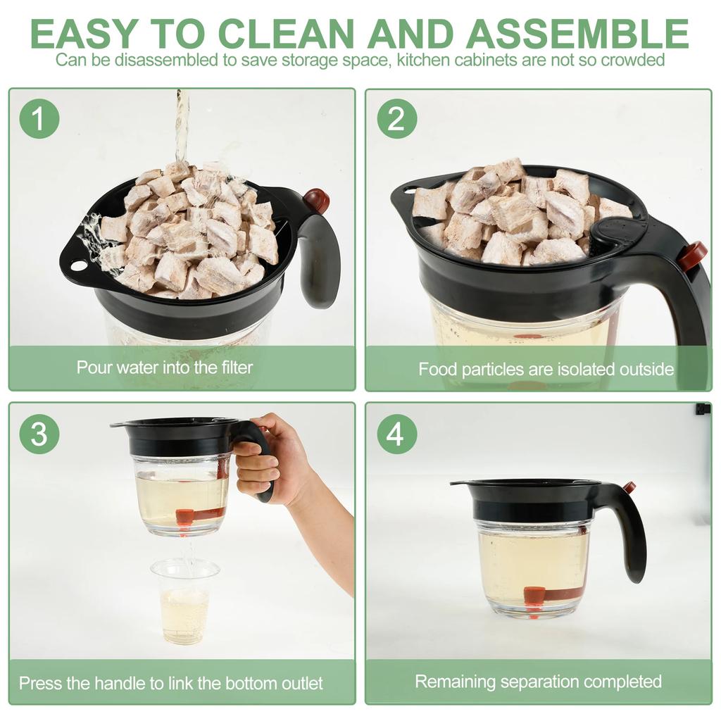 Пластиковый сепаратор жира 1000 мл, отделитель масла и супа с нижним сливом и масляным ситом, жироуловитель, отделитель подливки, мерный стакан