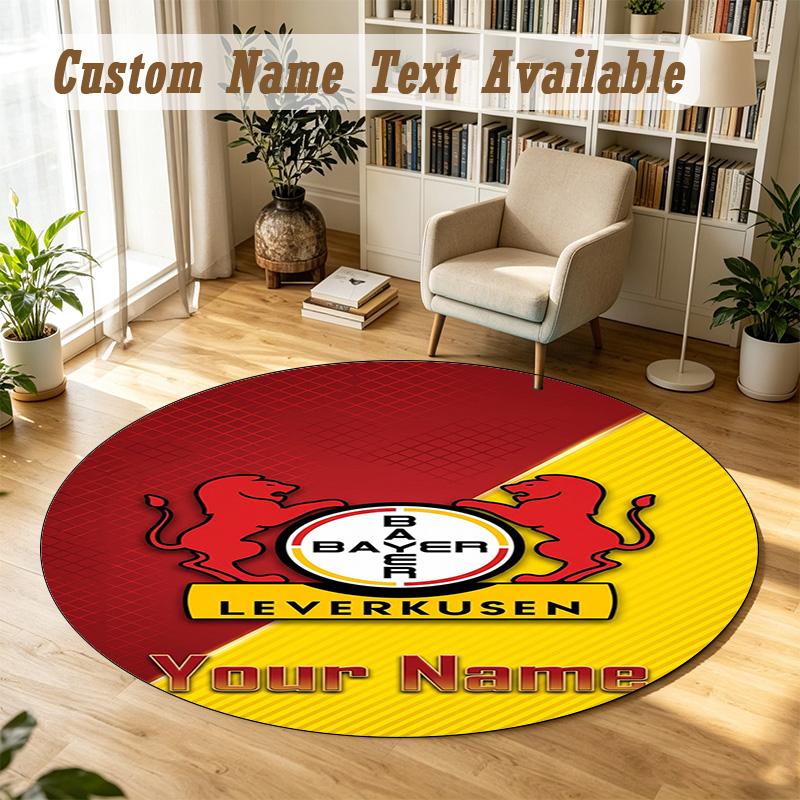 Round Rug Custom NameBayer Leverkusen Football Pattern Non Slip Carpet Home Floor Decor