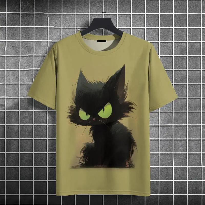 Футболка с милым котом на 3D-принте для мужчин, забавные футболки с рисунком животных, летние модные повседневные уличные топы большого размера, футболки с круглым вырезом