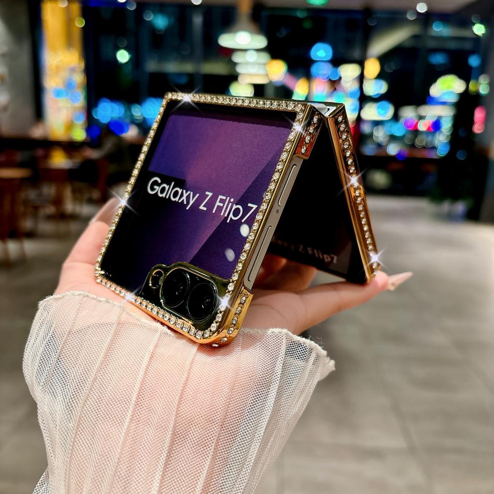 Стеганый кожаный чехол из овчины для Samsung Galaxy Z Flip 7 6 5 4 3 Чехол Блестящий Алмазный Ударопрочный для Samsung Galaxy 7 6 5 Z Flip