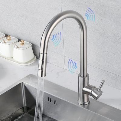 Смеситель для кухни Smart Touch, черный, выдвижной, сенсорный, черный/никелированный, поворотный кран на 360 градусов, 2 выхода, смесители для воды 1015