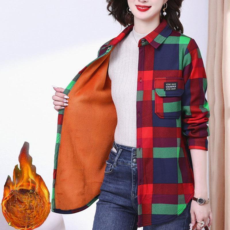 Женская рубашка с длинными рукавами из бархата осень-зима плюс, блузка, клетчатая рубашка