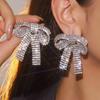 Exquisite Shiny Crystal Long Bow Earrings High Quality Performance Runway Earrings Women's Earrings 1 Pair