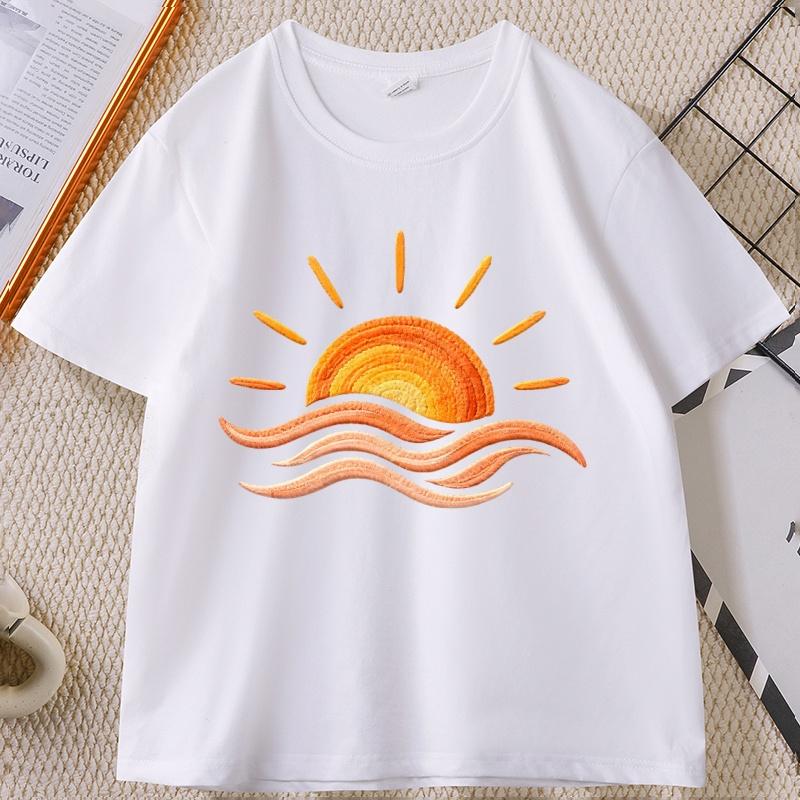 Sunset Beach T Shirt Coastal Summer TShirt Beach Vacation Tee Graphic Tee Print Short Sleeve Round Neck Tshirt Streetwear Top