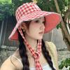 Sunscreen Hiking Fisherman Hat Big Brim Plaid Hiking Cap Fashion Drawstring Sun Hat  Fishing
