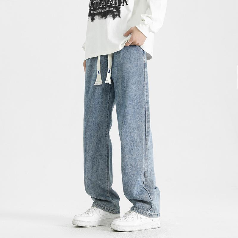 Прямые джинсы мужские весна и осень универсальные свободные уличные широкие брюки повседневные длинные брюки мужские