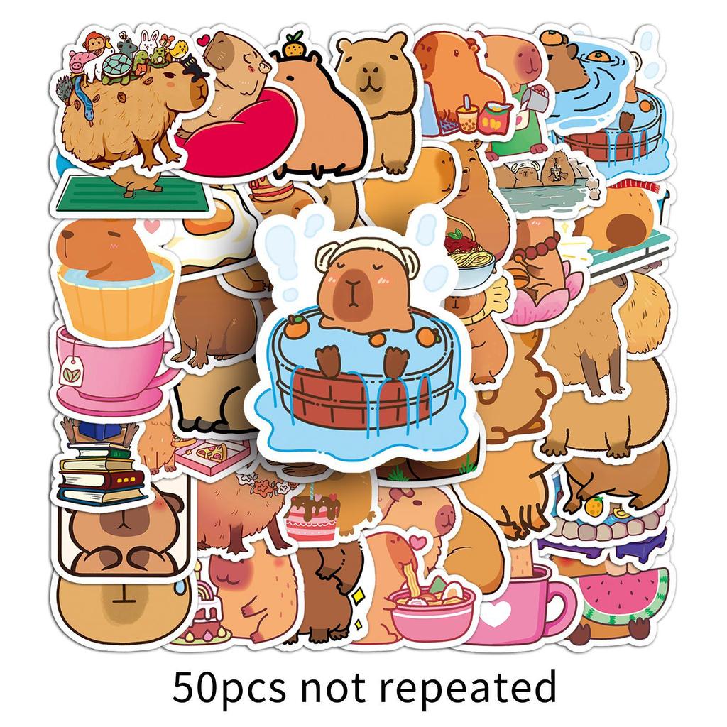 50 Cute Capybara Cartoon Stickers for Water Bottles, Phone Cases, and Laptops