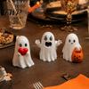Cute Cartoon Ghost Ornaments Halloween Figurine, Small Red Heart Pumpkin Bucket Statue, Spooky Tabletop Decorations Resin Funny Ornament for