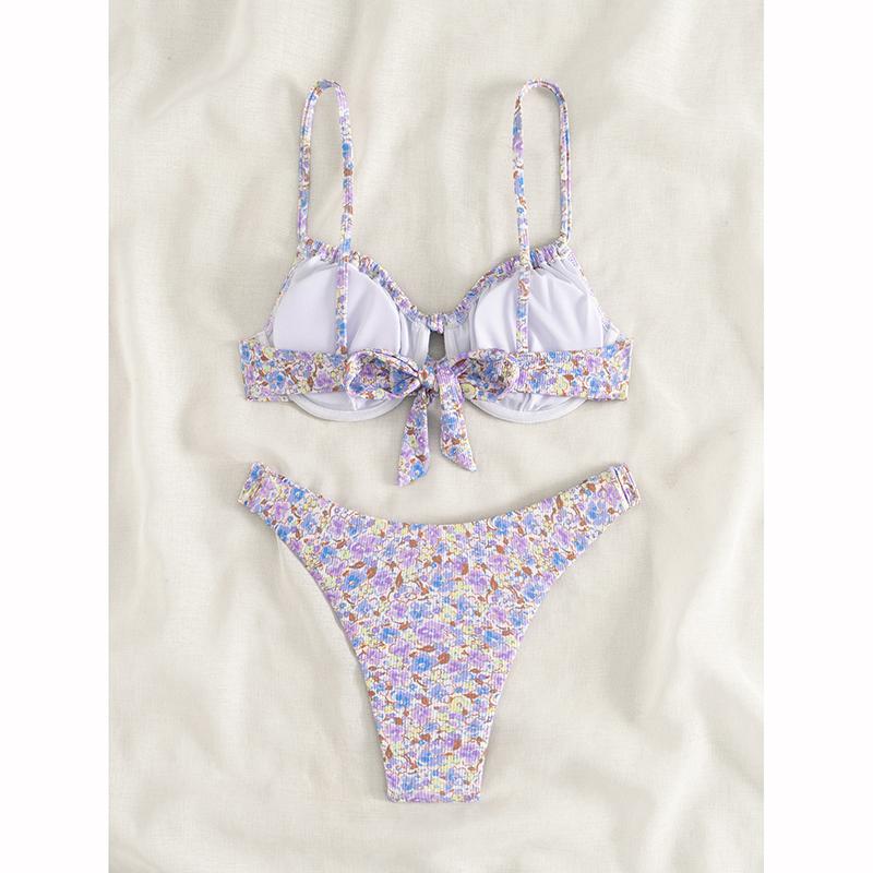 Двухсекционный купальник бикини женский купальник пуш-ап купальный костюм сексуальные бикини комплекты купальники принт пляжная одежда однотонные бикини