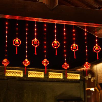 LED Chinese New Year Spring Festival Light String with Chinese Lucky Word and Lantern Pendants for Chinese Traditional Festivals