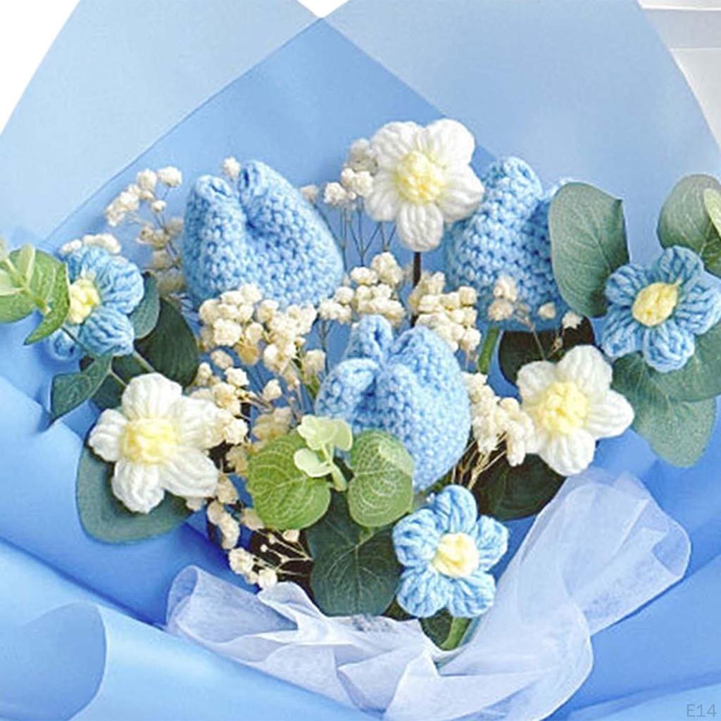 Completed Crochet Flowers Bouquet Artificial Knitting Daisy Elegant for Mother Day,