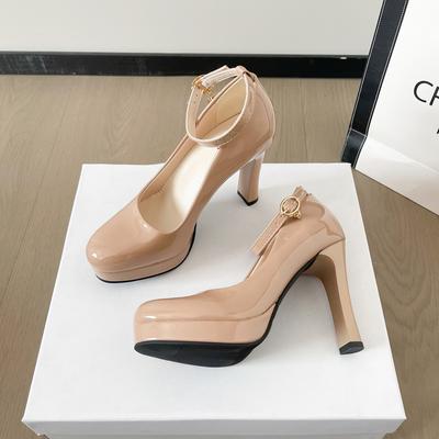 2025 Женские черные туфли на высоком каблуке Весенняя повседневная обувь Женские туфли на высоком каблуке Однотонные туфли на танкетке Большого размера Туфли на высоком каблуке Размер 34-42