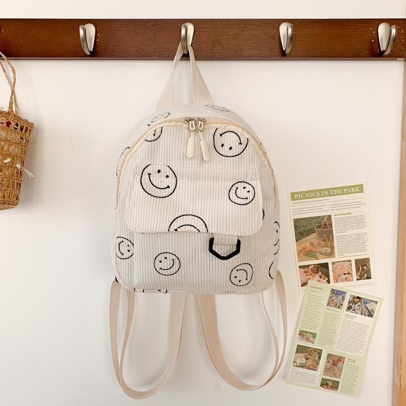 Мини-рюкзак милый смайлик универсальная маленькая косметичка вельветовый студенческий школьный рюкзак