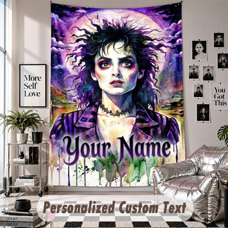 Custom Tapestry Wall Hanging, Beetlejuice Lydia Deetz Personalized Name Text Home Wall Decor