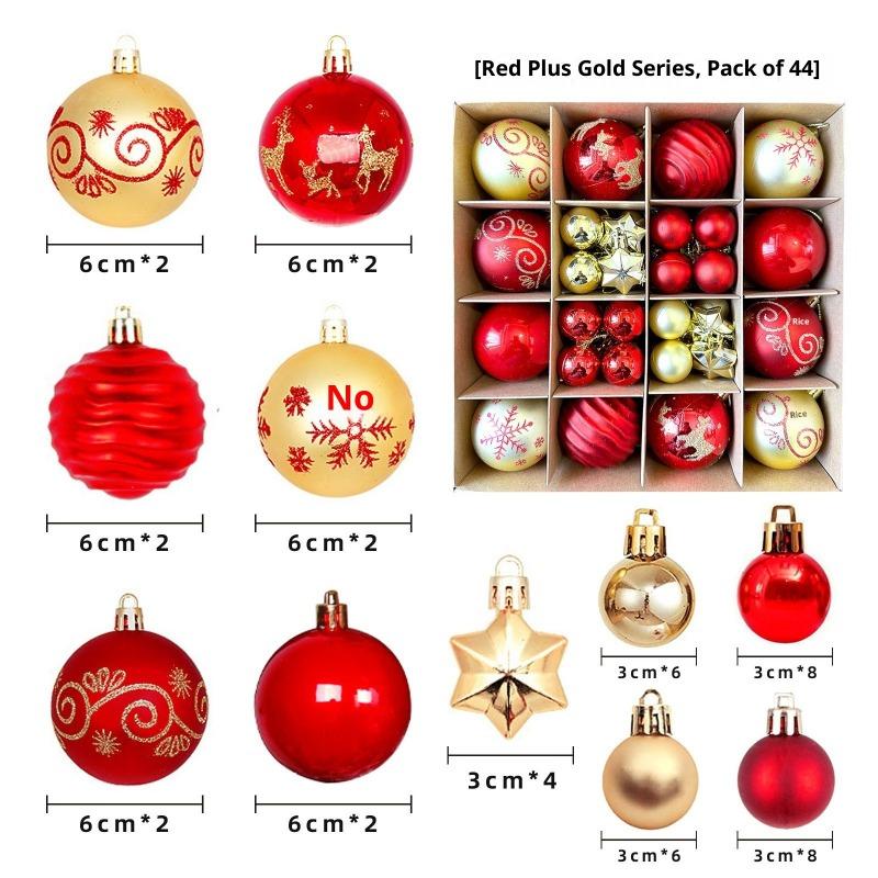 Xmas Tree Ornaments 42/44 Pcs Holiday Decor PVC Glossy Ball Set Christmas Decorations