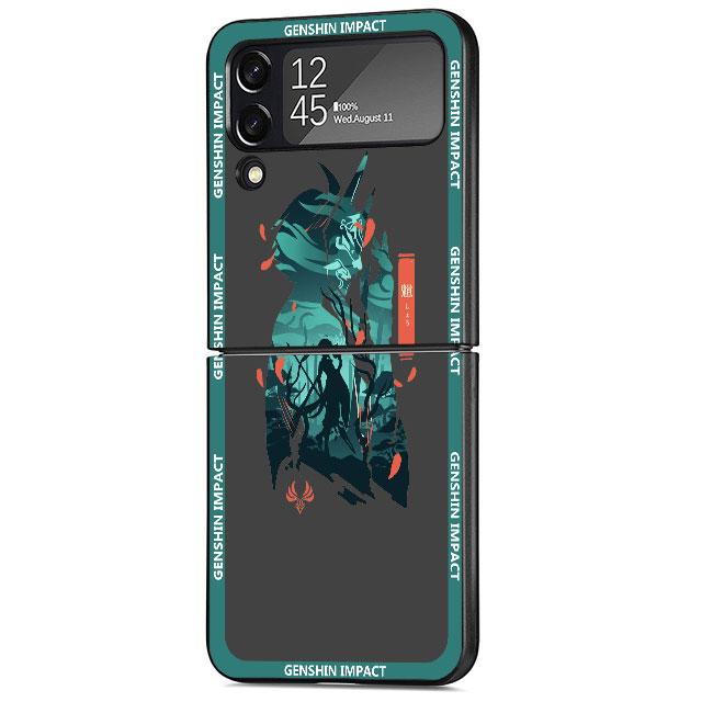Игра Genshin Impact Роскошный чехол для Samsung Galaxy Z Flip 3 4 5G Funda ZFlip 3 Черный ПК Жесткая задняя крышка Чехлы для телефона