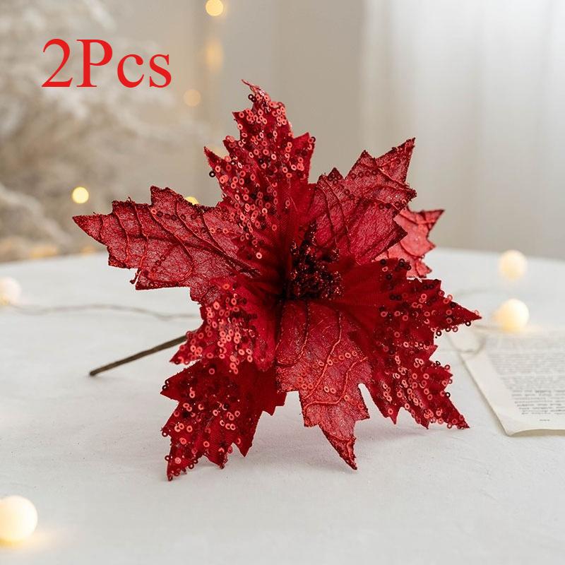 1Pc Christmas Tree Decoration 7.87 Inches Sequined Velvet Christmas Flower