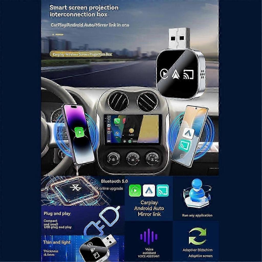 3In1 Wireless Carplay Smart Mirror Link Carplay Android Auto USB Dongle Adapter Wired Carplay To Wir less