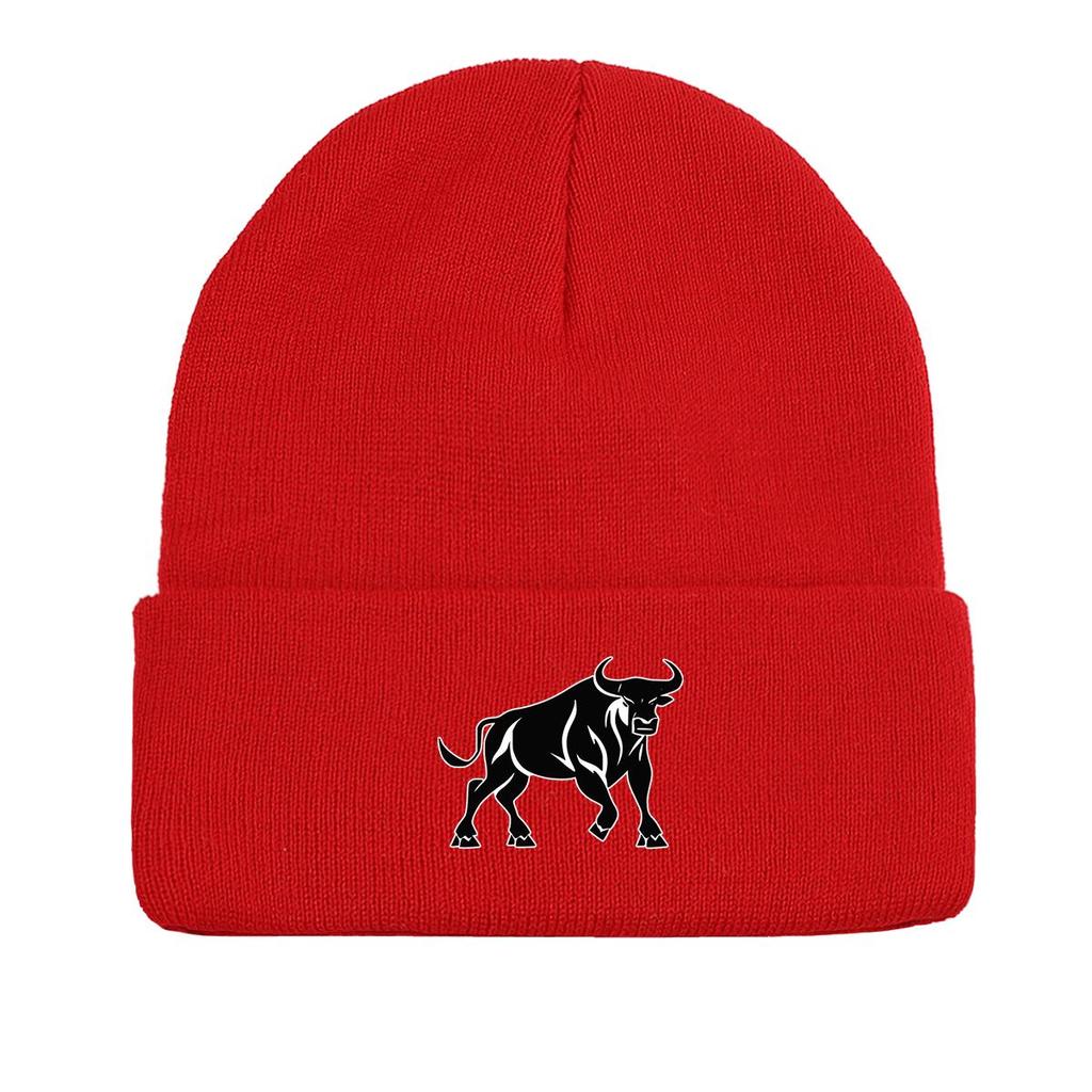 Черная вязаная шапка с принтом быка, шапка-бини с изображением животных, модная вязаная шапка-бини с напуском