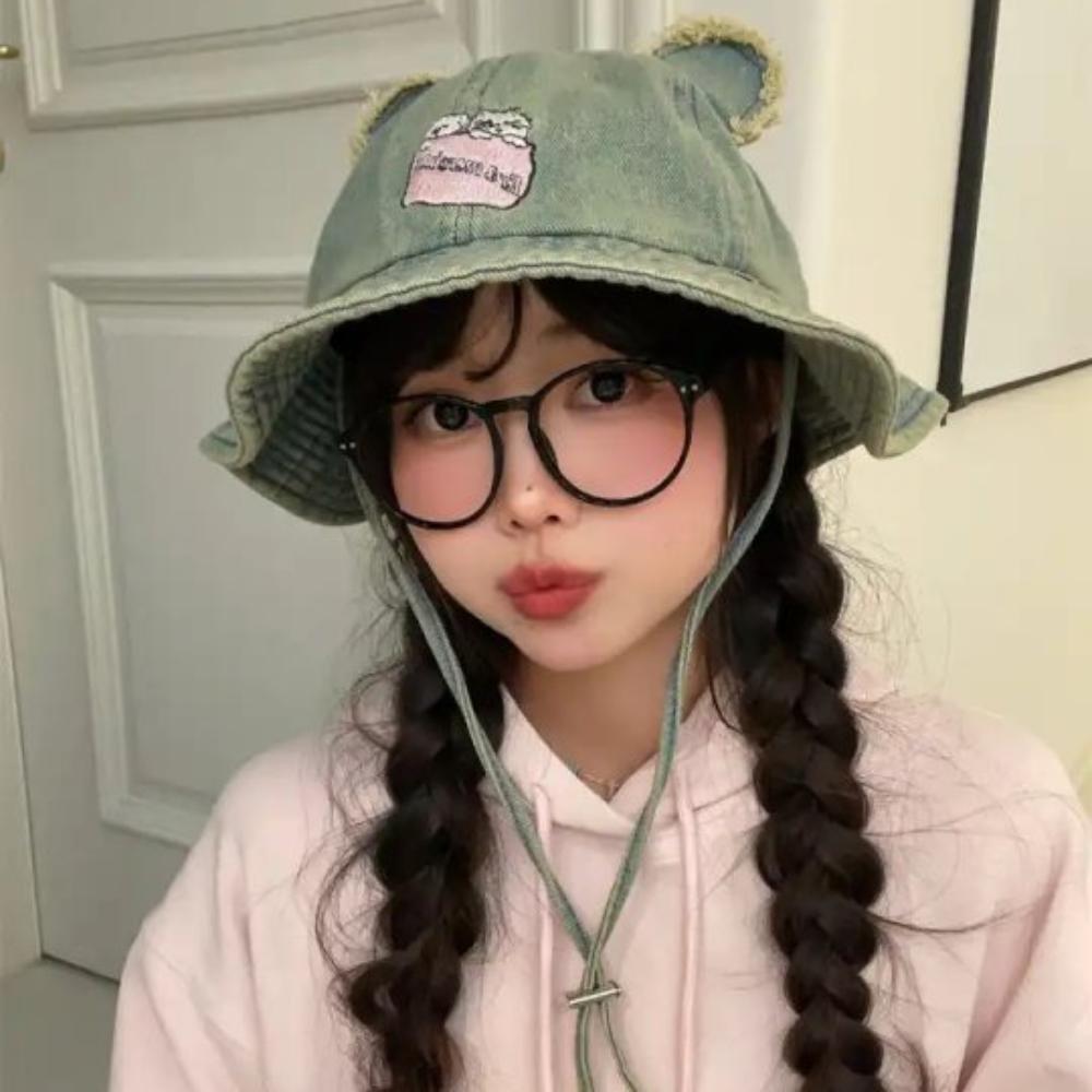 Шляпа-панама с широкими полями и медвежьими ушками, для походов и рыбалки, солнцезащитная, на шнуровке, джинсовая, кошачья, от солнца, для кемпинга