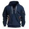 Mens Hooded Zip-Up Sweatshirt With Multiple Pockets Lightweight Cotton Blend Casual Sportswear Winter