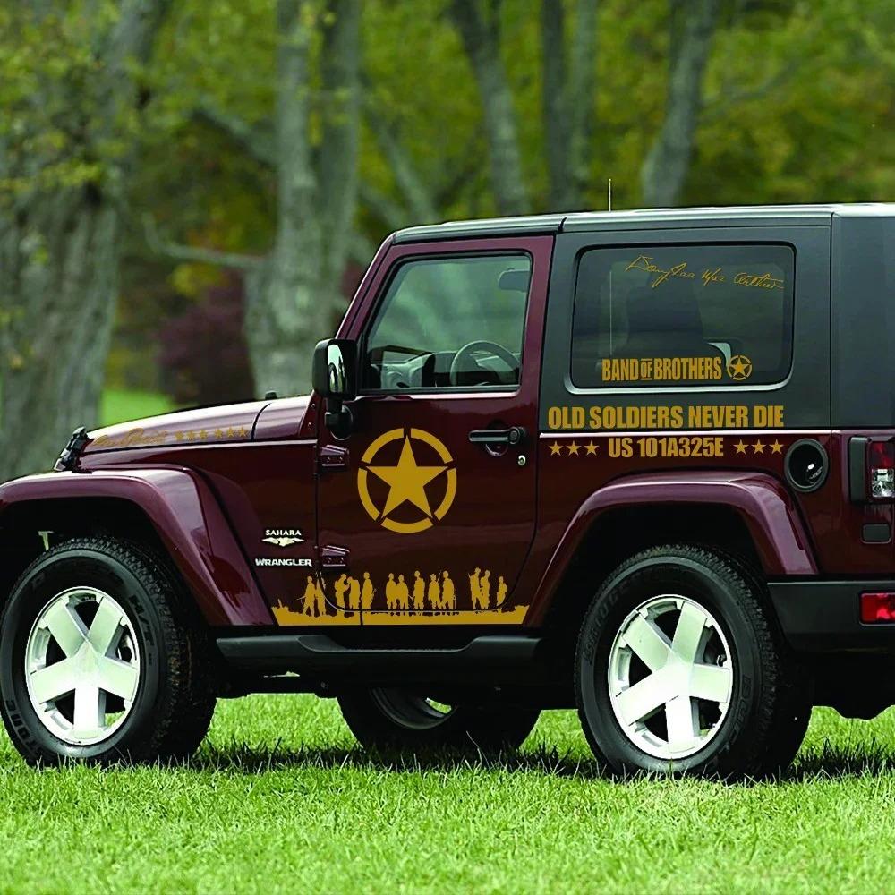 12PCS Car Door Vinyl Stickers For Jeep Wrangler JK TJ Jl YJ Auto Pentagram Soldiers Body Decoration Vinyl Decals Accessories