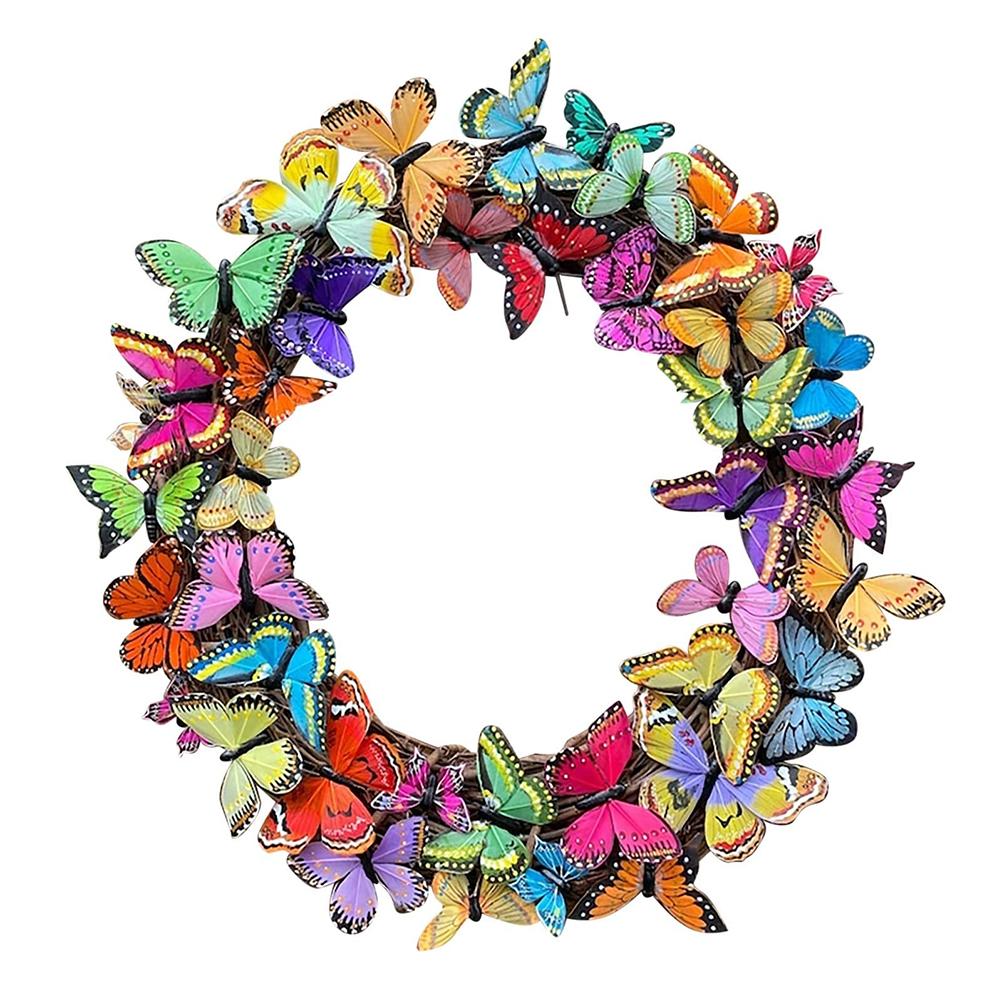 Artificial Butterfly Wreath Outdoor Decorative Welcome Wreath for Front Door Wall Window Spring