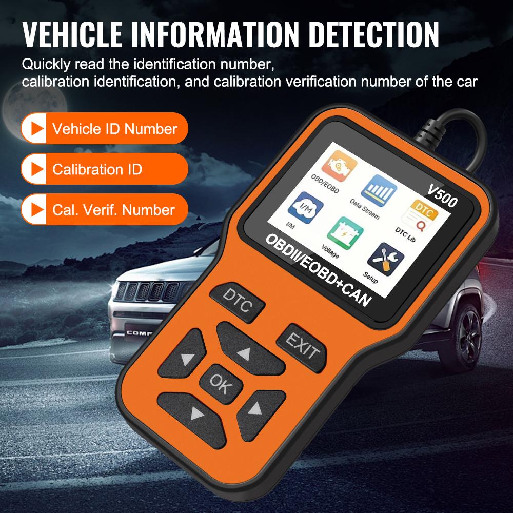 V500 Code Reader Read Vehicle Information Check Engine System Car OBD2 Diagnostic Tools OBD II Scanner Battery Tester Fault Code Clear Universal