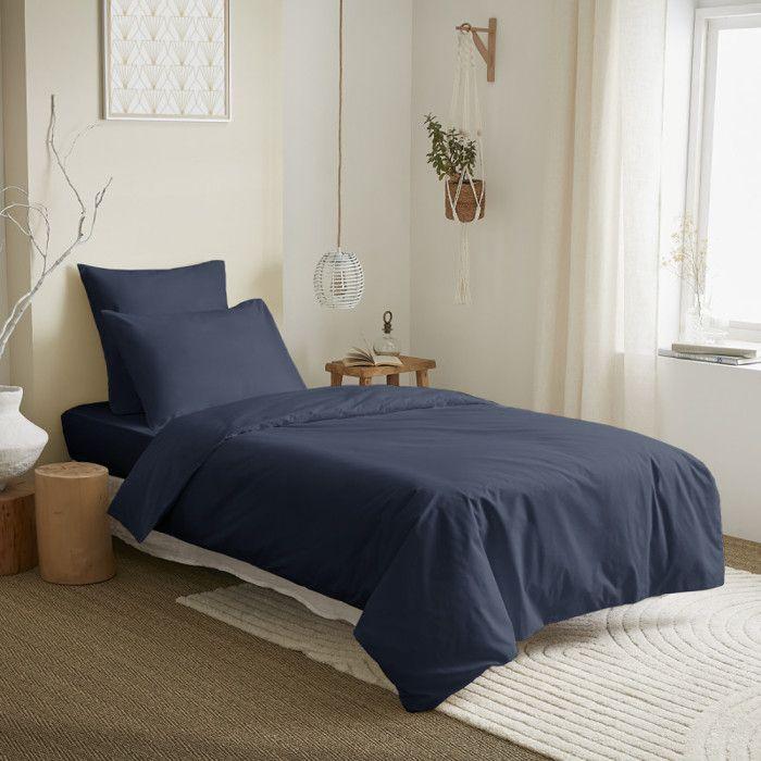Complete Pack 4 Pieces Single Color Navy Duvet Cover for Bed 90 X 190 Cm