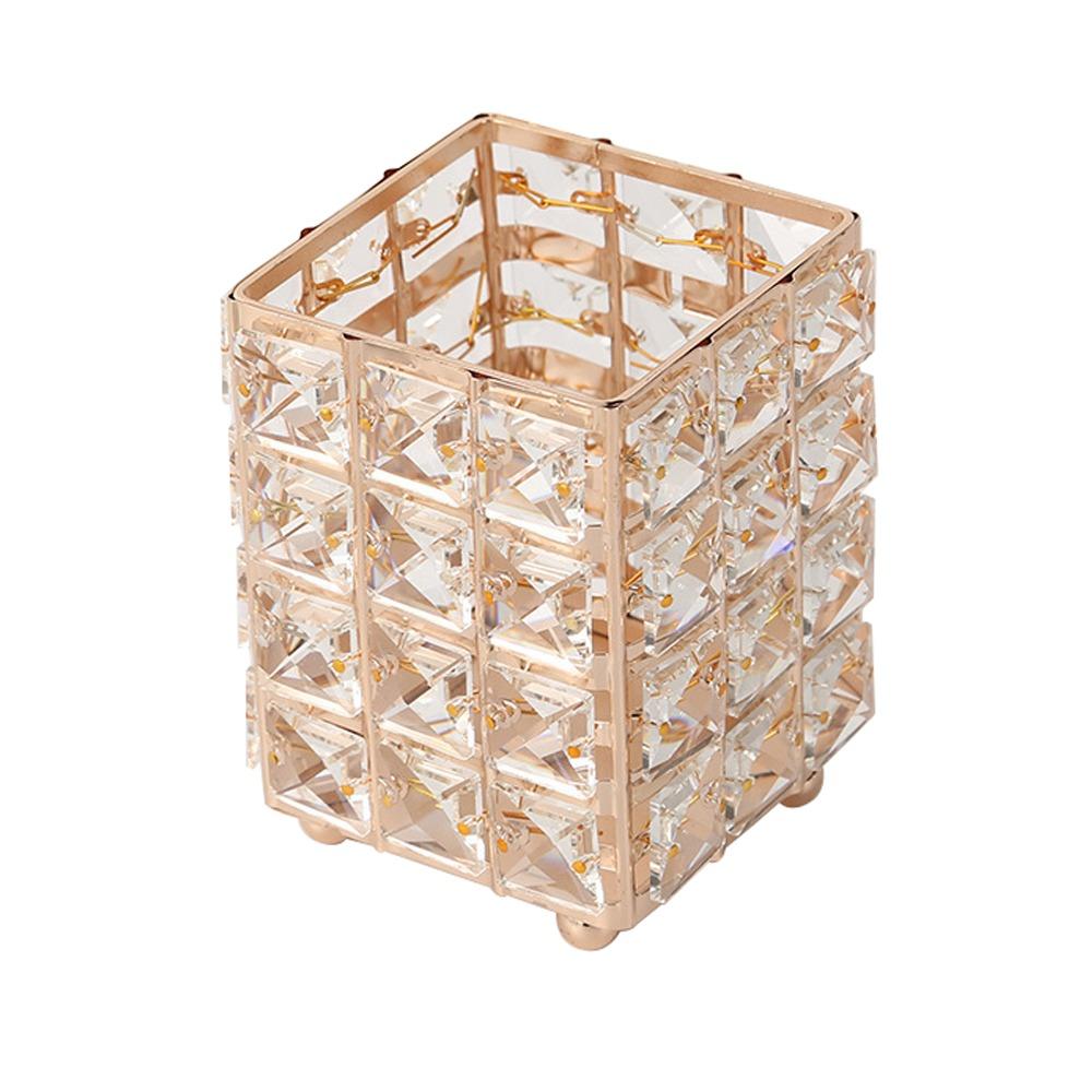 Metal+Crystal Makeup Brush Holder Desktop Organization Desktop Storage Bucket Fashion Pen Holder