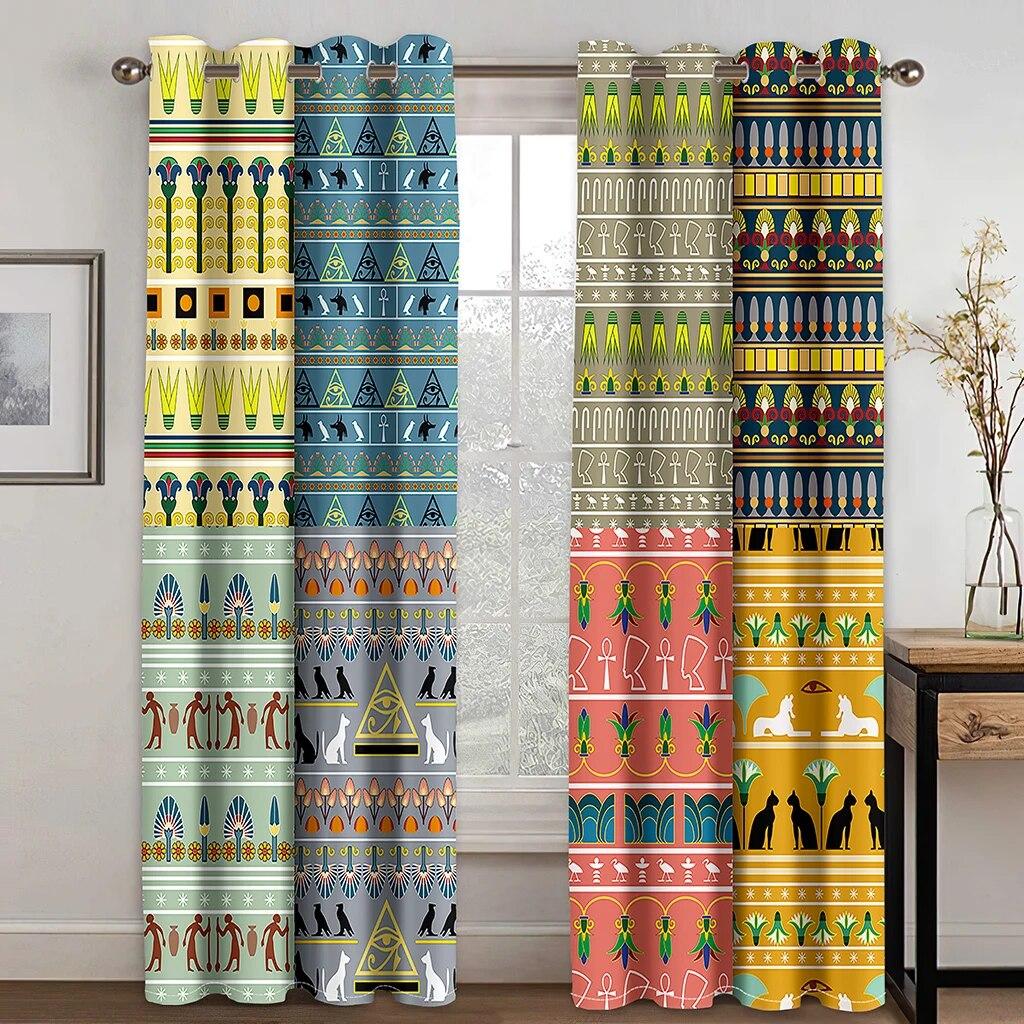 2 шт. богемные шторы, египетские африканские национальные характеристики, шторы с принтом для спальни, гостиной, оконный стержень, карман