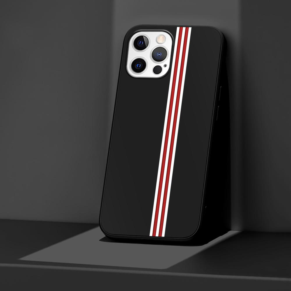 Чехол для телефона Apple iPhone 14 11 13 Pro Max 12 Mini XR 7 8 + SE 2020 XS 6 6s Plus Sports Brand Stripes Silicone Black Cover