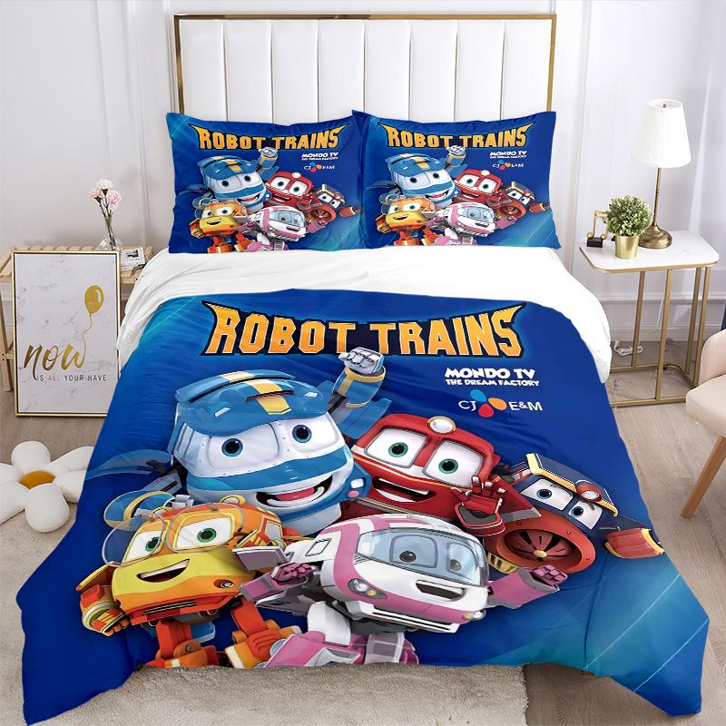 Robot Trains Adventure Print 3Pcs Bedding Setduvet Cover With 2 Bedropillowcase Home Birthday Gift