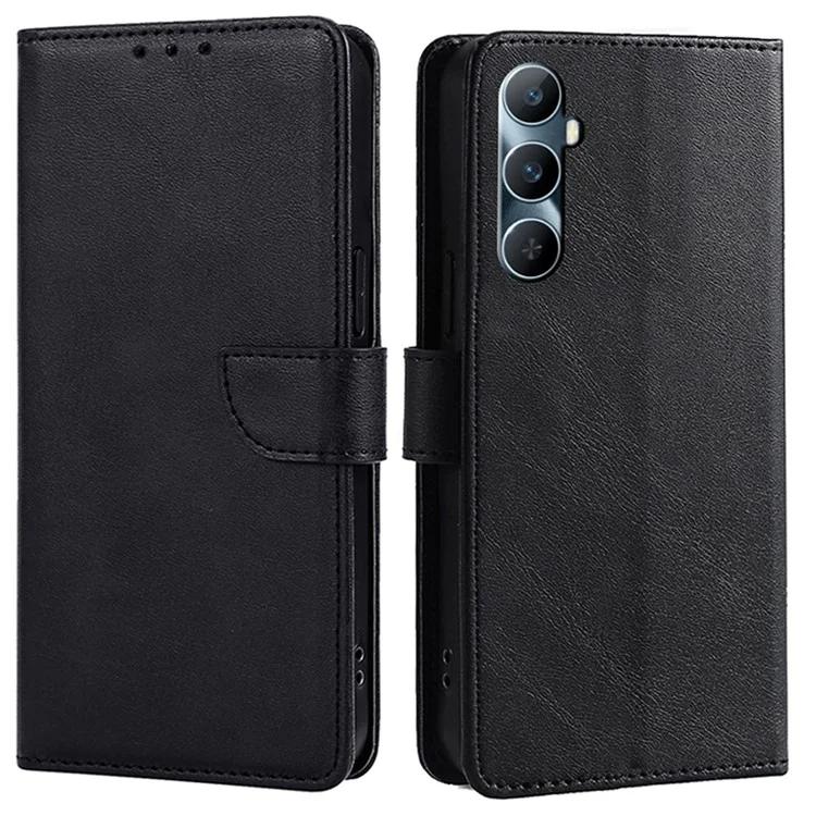 Для Realme C65 4G Чехол Для Телефона С Магнитной Застежкой Искусственная Кожа + Чехол ТПУ С Подставкой Для Кошелька - Черный