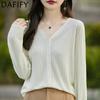 Women's Fashion Casual Fall Winter Solid Color Print Long Sleeve V-Neck Sweaters