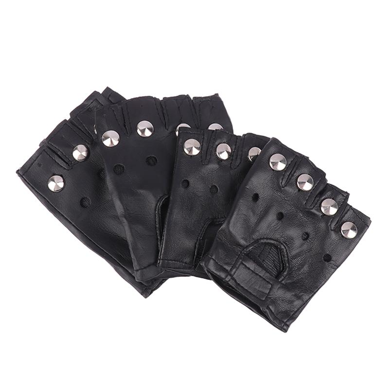 1 Pair Unisex Black Pu Leather Fingerless Gloves Female Half Finger Driving Women Men Sports Guantes Motor Punk Gloves