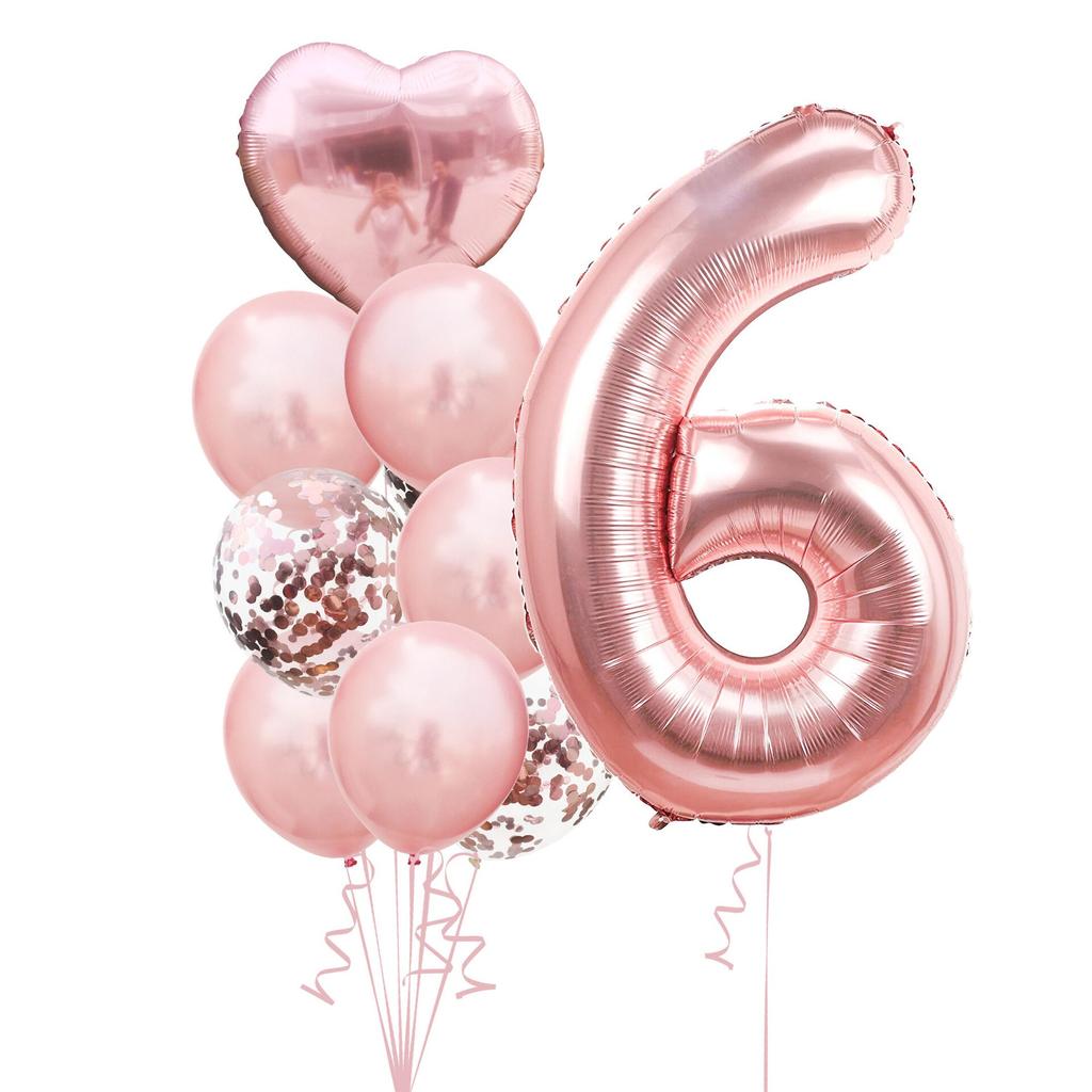 10 шт., розовые воздушные шары из фольги с золотыми цифрами для дня рождения, украшения для дня рождения, принцесса для маленьких девочек 1, 2, 3, 4, 5, 6, 7, 8, 9 лет