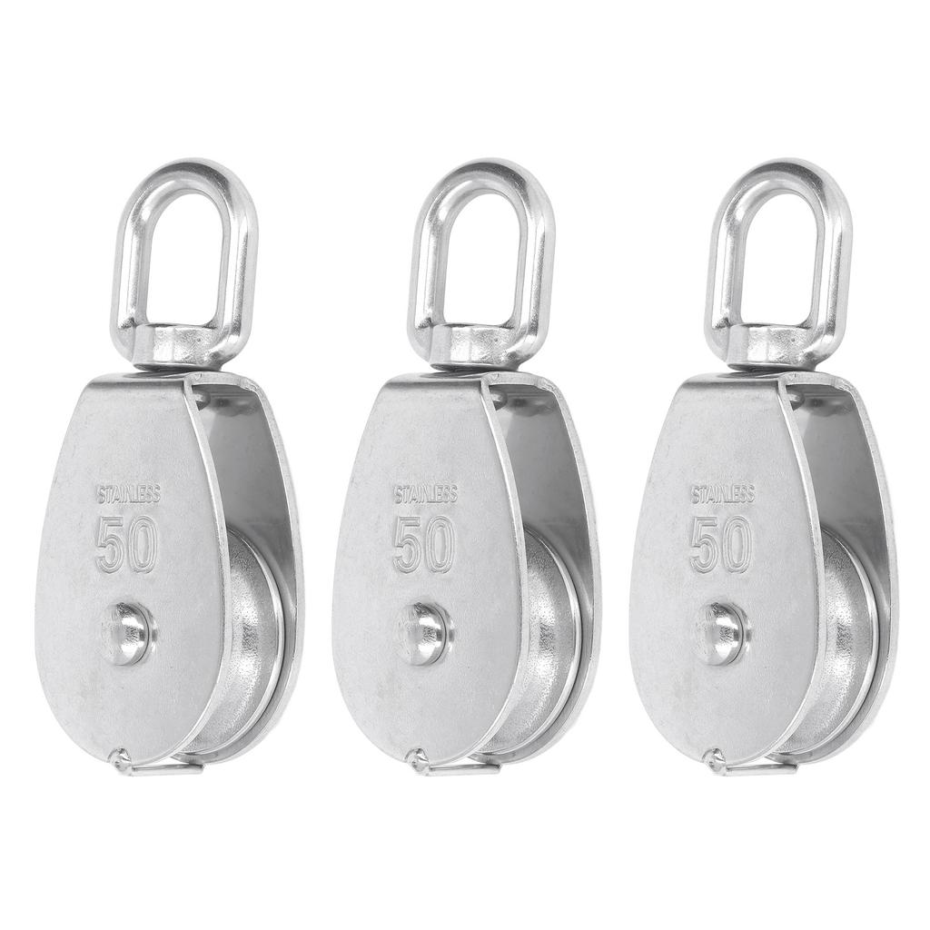 3Pcs Single Pulley Block Set 400kg Bearing Stainless Steel Pulley Roller for Lifting Boat Deck Towing