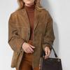 Vintage Suede Jackets Women Casual Loose Lapel Single Breasted Blazer Female Autumn Fashion Long Sleeves Brown Outwear Lady