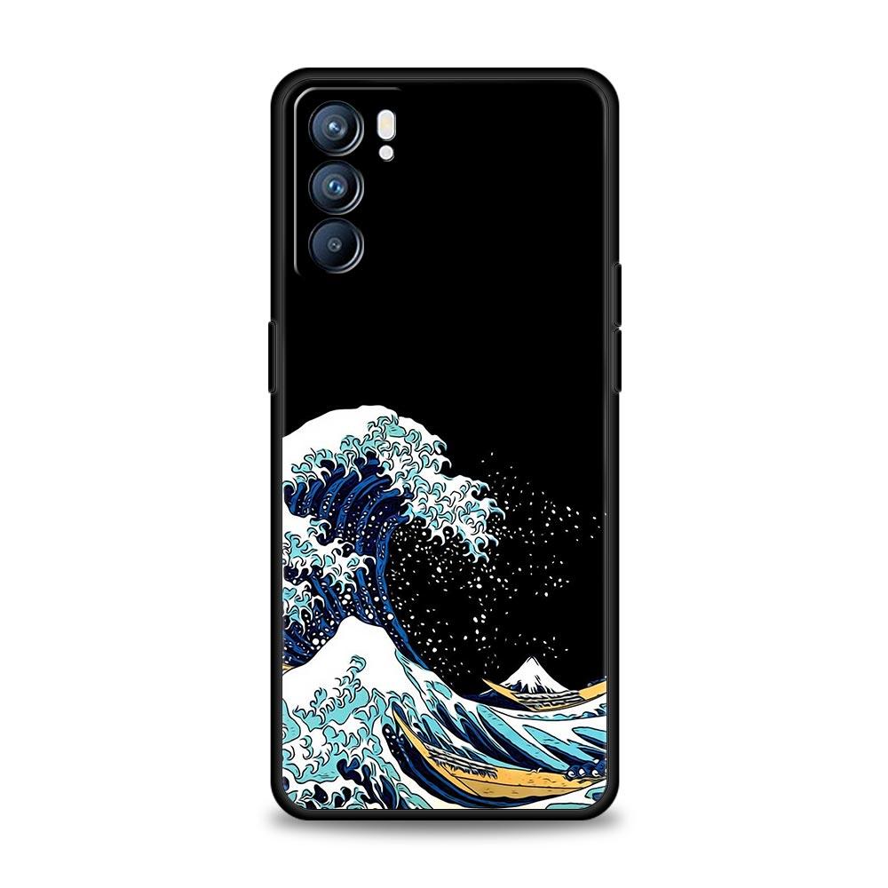 Золотая Большая волна в Канагаве Чехол для телефона с серфингом Для Oppo Find X5 A54 A53 A52 A9 2020 A15 A95 A16 A76 A74 Reno7 SE Reno6 Pro 5G Чехол