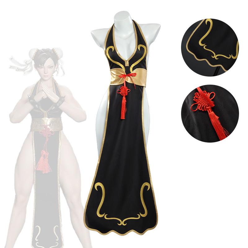 Длинное платье-чеонсам для косплея Chunli, женские костюмы персонажей, вечеринка на Хэллоуин, косплей по играм, костюмы для косплея на выставках комиксов