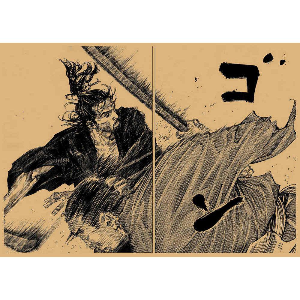 Ретро-постер из крафт-бумаги «Vagabond» от Такэхико Иноуэ – Японское аниме, настенное искусство для декора бара или кафе