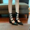 Fashion Hot Selling Women's Shoes 2024 Summer Pointed Toe Solid Color Women's High Heels Fashion Buckle Square Heel Casual High Heels
